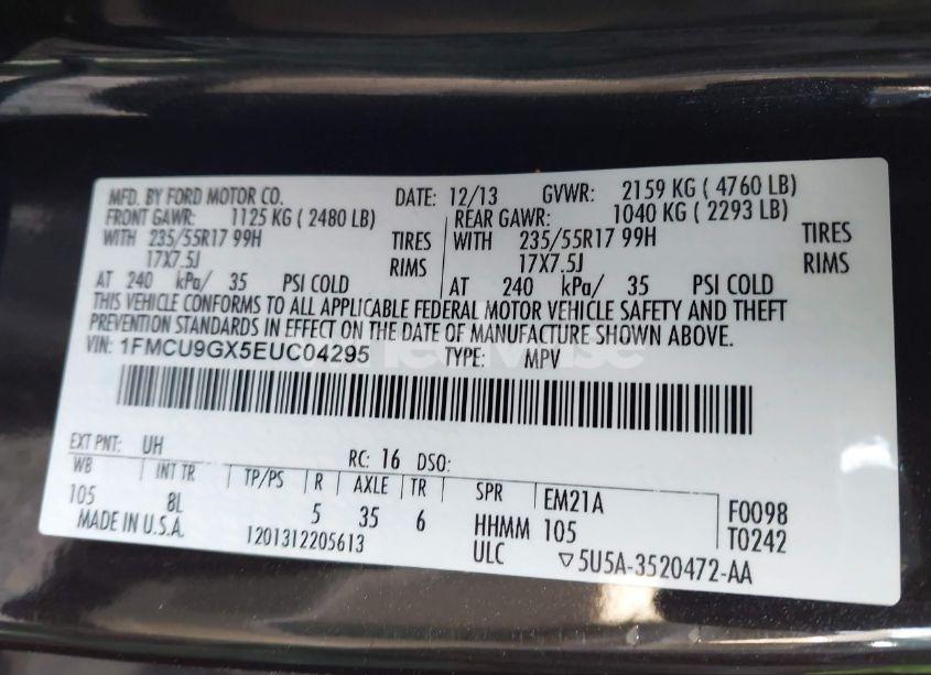 Photo 9 of 2014 Ford Escape SE (VIN 1FMCU9GX5EUC04295)