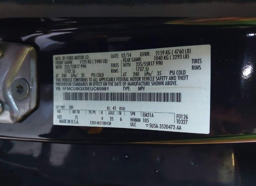 Photo 9 of 2014 Ford Escape SE (VIN 1FMCU9GX5EUC60981)