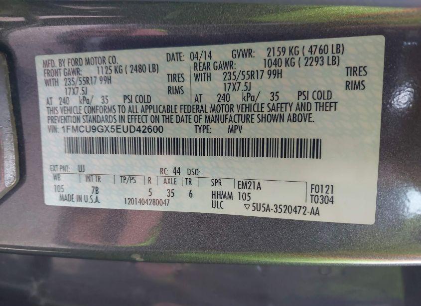 Photo 9 of 2014 Ford Escape SE (VIN 1FMCU9GX5EUD42600)