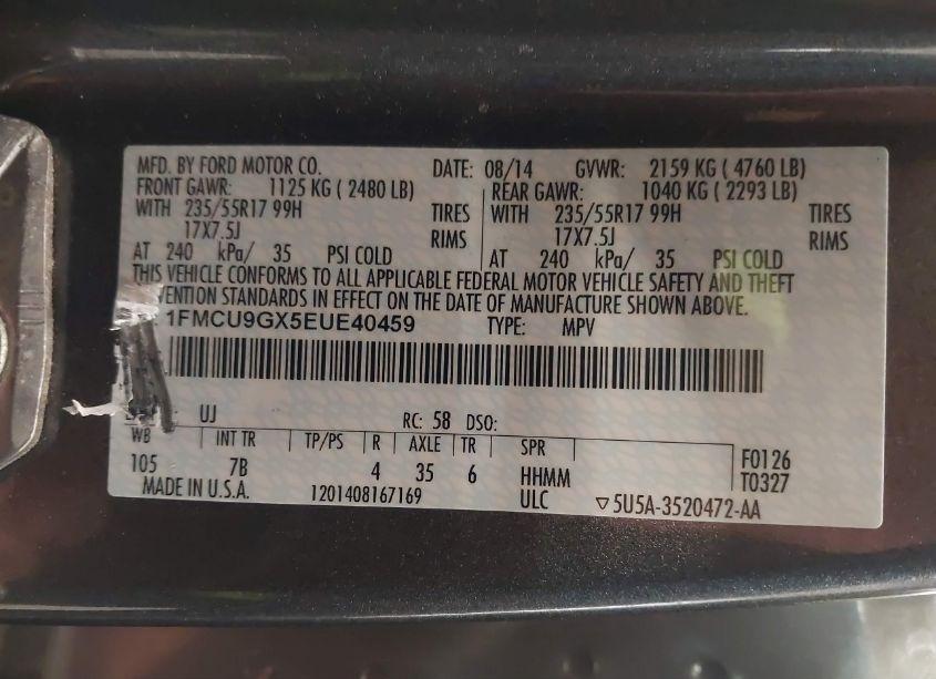 Photo 9 of 2014 Ford Escape SE (VIN 1FMCU9GX5EUE40459)