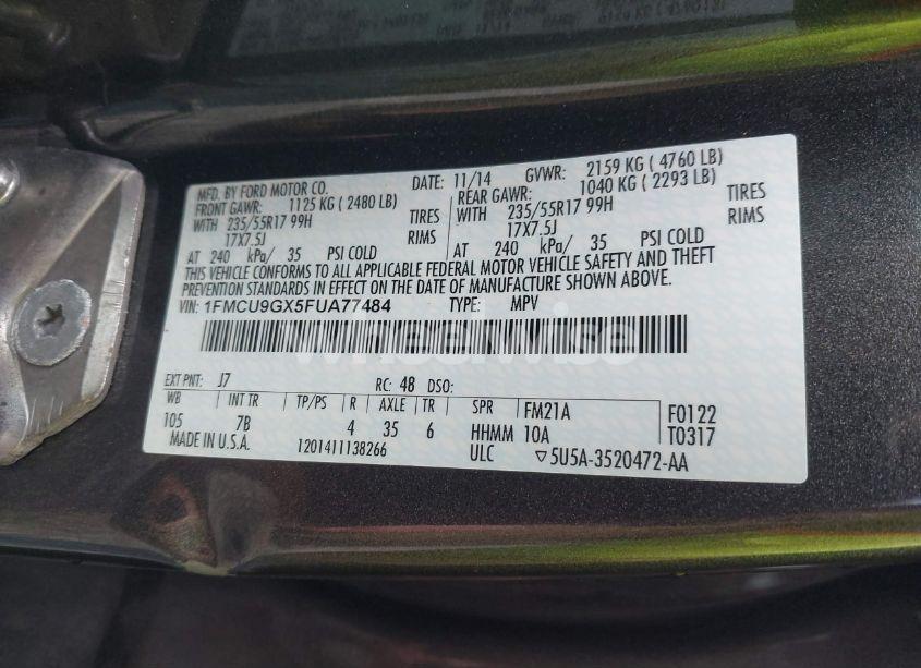 Photo 9 of 2015 Ford Escape SE (VIN 1FMCU9GX5FUA77484)