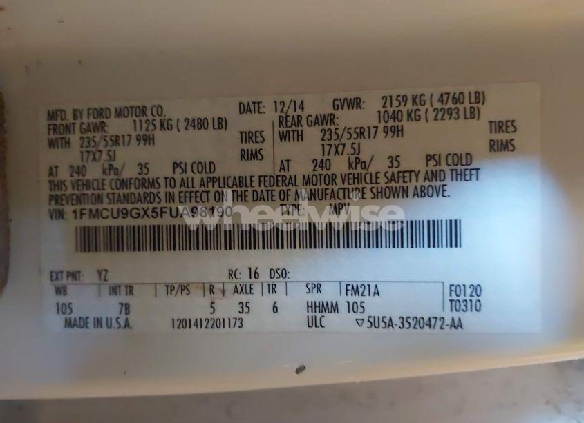 Photo 9 of 2015 Ford Escape SE (VIN 1FMCU9GX5FUA98190)