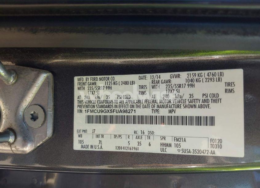 Photo 9 of 2015 Ford Escape SE (VIN 1FMCU9GX5FUA98271)