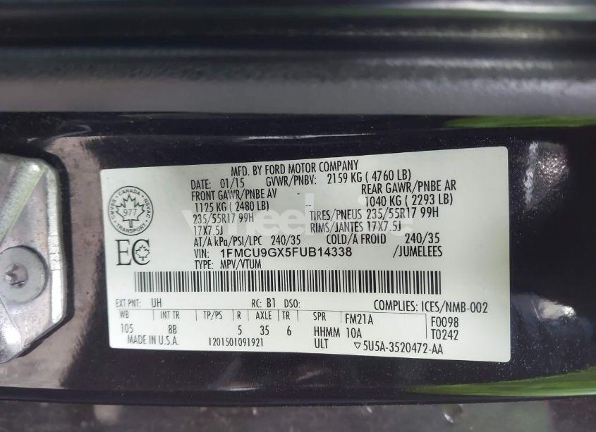 Photo 9 of 2015 Ford Escape SE (VIN 1FMCU9GX5FUB14338)