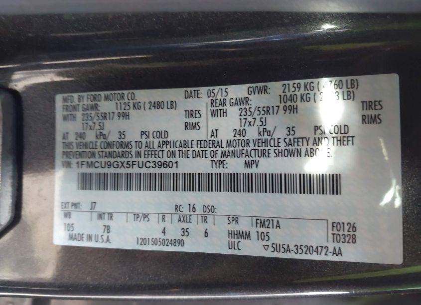 Photo 9 of 2015 Ford Escape SE (VIN 1FMCU9GX5FUC39601)