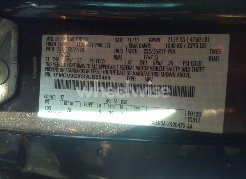 Photo 9 of 2016 Ford Escape SE (VIN 1FMCU9GX5GUB65484)