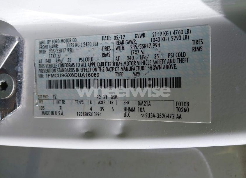 Photo 9 of 2013 Ford Escape SE (VIN 1FMCU9GX6DUA16089)