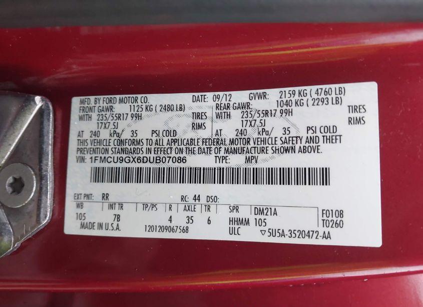 Photo 9 of 2013 Ford Escape SE (VIN 1FMCU9GX6DUB07086)