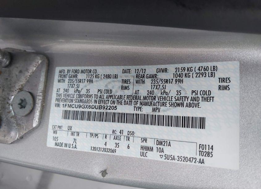 Photo 9 of 2013 Ford Escape SE (VIN 1FMCU9GX6DUB92205)