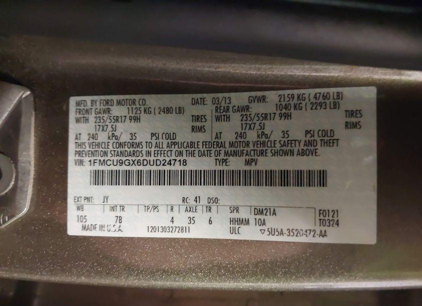 Photo 9 of 2013 Ford Escape SE (VIN 1FMCU9GX6DUD24718)