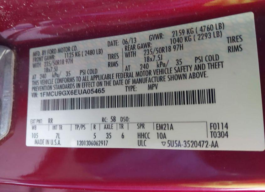 Photo 9 of 2014 Ford Escape SE (VIN 1FMCU9GX6EUA05465)