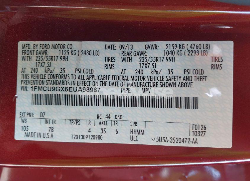 Photo 9 of 2014 Ford Escape SE (VIN 1FMCU9GX6EUA98987)