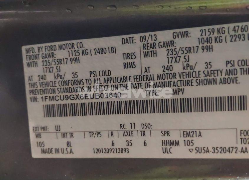 Photo 9 of 2014 Ford Escape SE (VIN 1FMCU9GX6EUB03640)