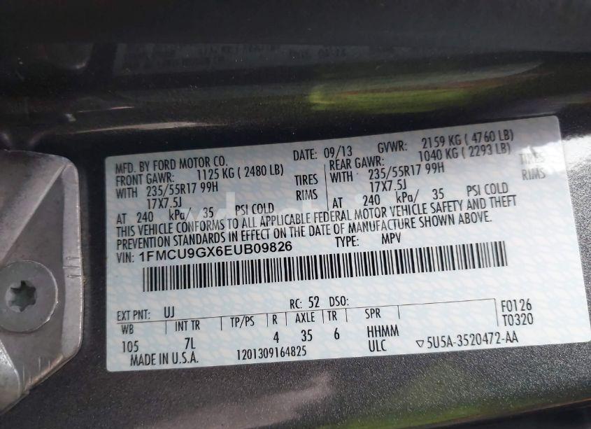 Photo 9 of 2014 Ford Escape SE (VIN 1FMCU9GX6EUB09826)