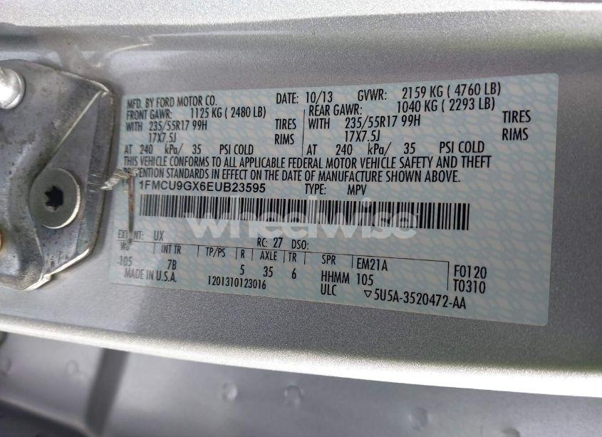 Photo 9 of 2014 Ford Escape SE (VIN 1FMCU9GX6EUB23595)