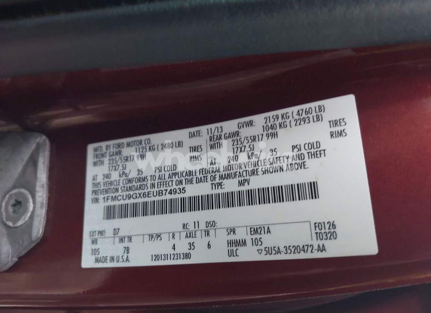 Photo 9 of 2014 Ford Escape SE (VIN 1FMCU9GX6EUB74935)