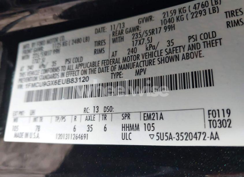 Photo 9 of 2014 Ford Escape SE (VIN 1FMCU9GX6EUB83120)