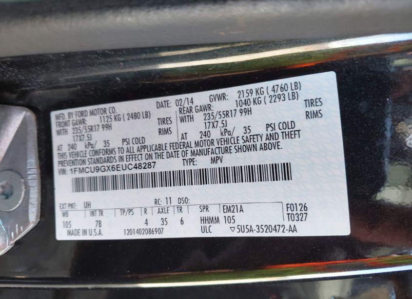 Photo 9 of 2014 Ford Escape SE (VIN 1FMCU9GX6EUC48287)