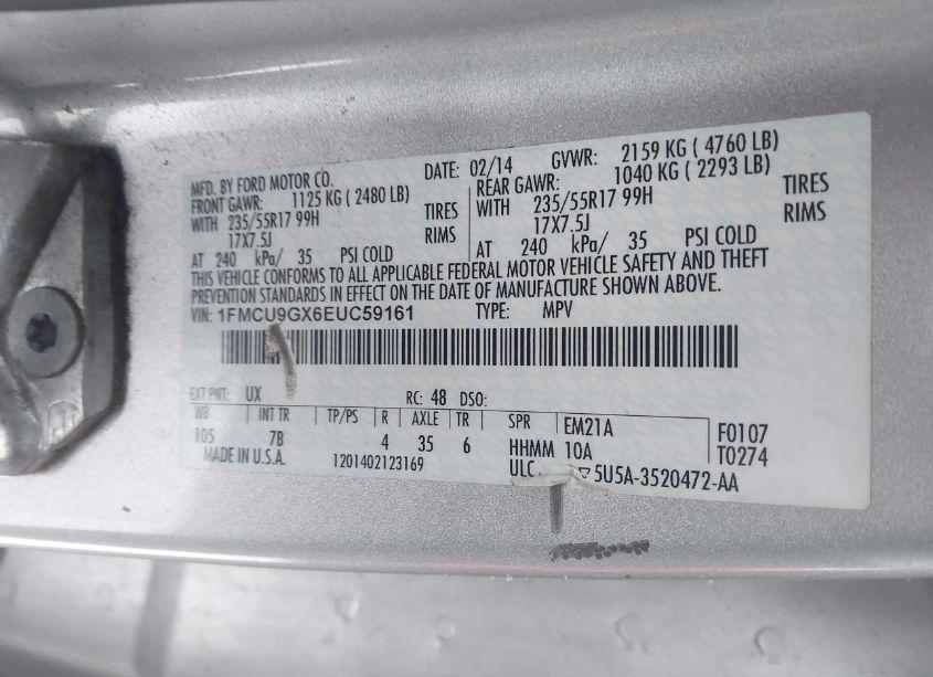 Photo 9 of 2014 Ford Escape SE (VIN 1FMCU9GX6EUC59161)