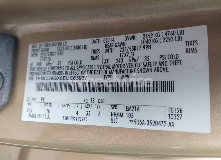 Photo 9 of 2014 Ford Escape SE (VIN 1FMCU9GX6EUC63937)