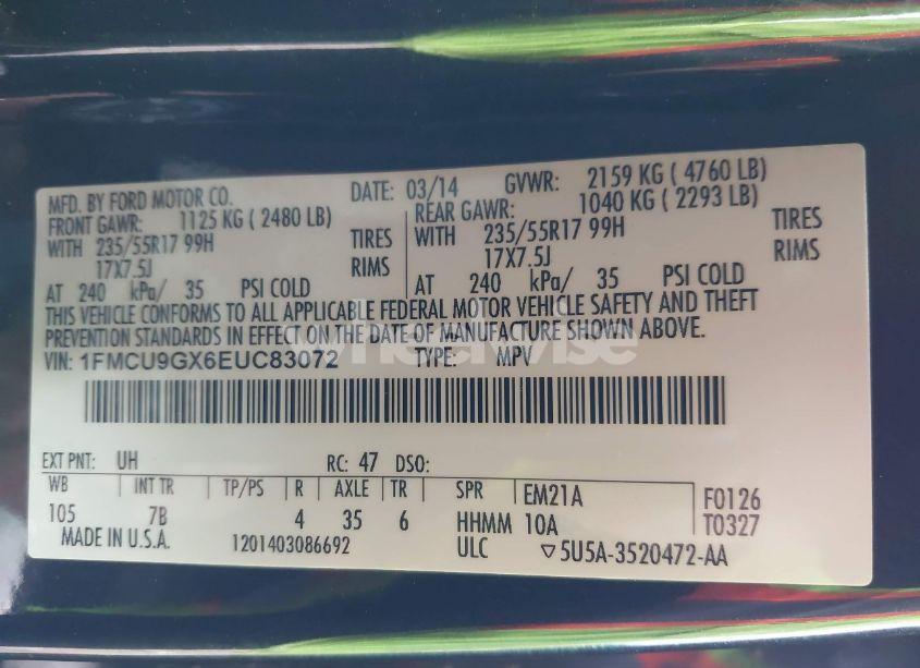 Photo 9 of 2014 Ford Escape SE (VIN 1FMCU9GX6EUC83072)