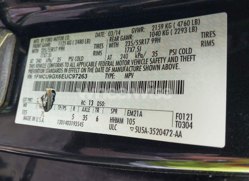 Photo 9 of 2014 Ford Escape SE (VIN 1FMCU9GX6EUC97263)