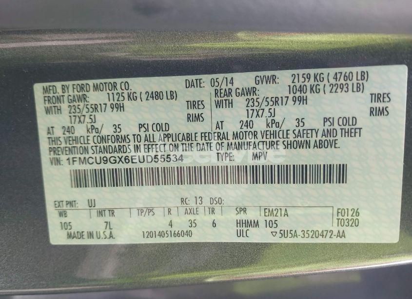 Photo 9 of 2014 Ford Escape SE (VIN 1FMCU9GX6EUD55534)