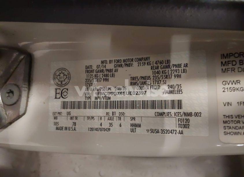 Photo 9 of 2014 Ford Escape SE (VIN 1FMCU9GX6EUE02397)