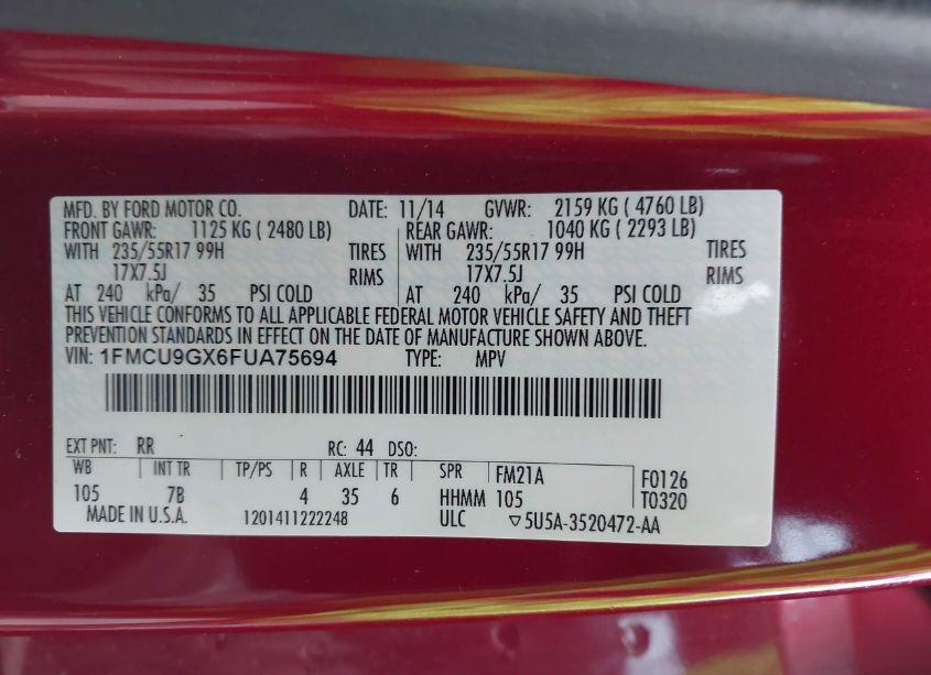 Photo 9 of 2015 Ford Escape SE (VIN 1FMCU9GX6FUA75694)