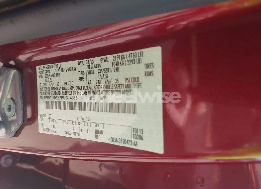 Photo 9 of 2015 Ford Escape SE (VIN 1FMCU9GX6FUC14383)