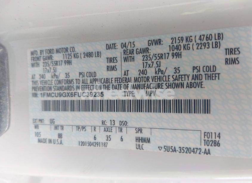 Photo 9 of 2015 Ford Escape SE (VIN 1FMCU9GX6FUC39235)