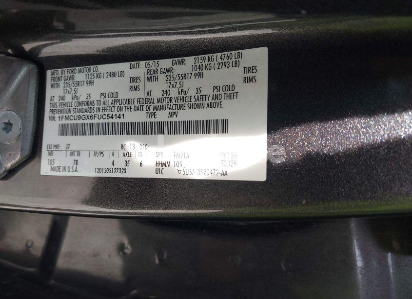 Photo 9 of 2015 Ford Escape SE (VIN 1FMCU9GX6FUC54141)