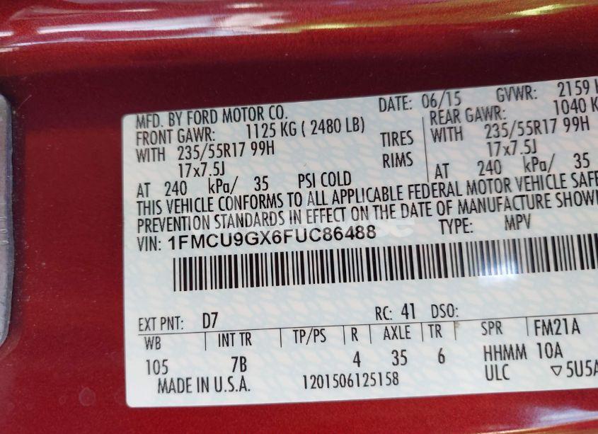 Photo 9 of 2015 Ford Escape SE (VIN 1FMCU9GX6FUC86488)