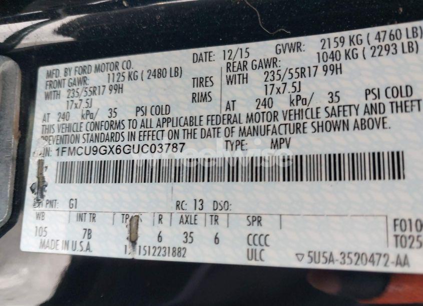 Photo 9 of 2016 Ford Escape SE (VIN 1FMCU9GX6GUC03787)