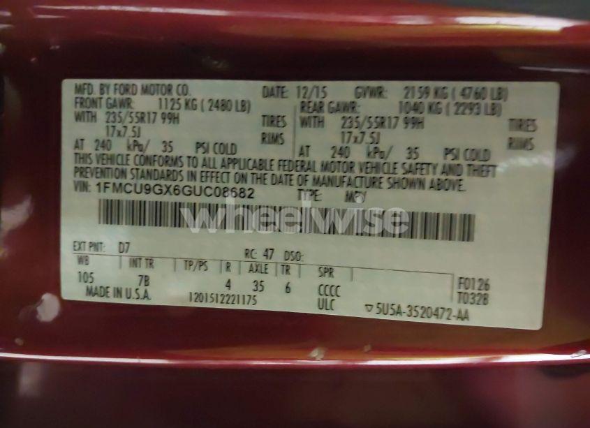 Photo 9 of 2016 Ford Escape SE (VIN 1FMCU9GX6GUC08682)