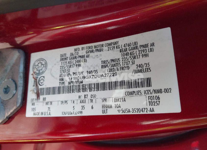 Photo 9 of 2013 Ford Escape SE (VIN 1FMCU9GX7DUA27229)