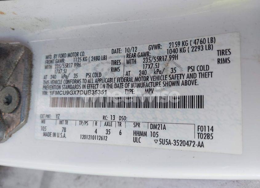 Photo 9 of 2013 Ford Escape SE (VIN 1FMCU9GX7DUB35351)