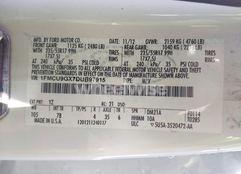 Photo 9 of 2013 Ford Escape SE (VIN 1FMCU9GX7DUB97915)