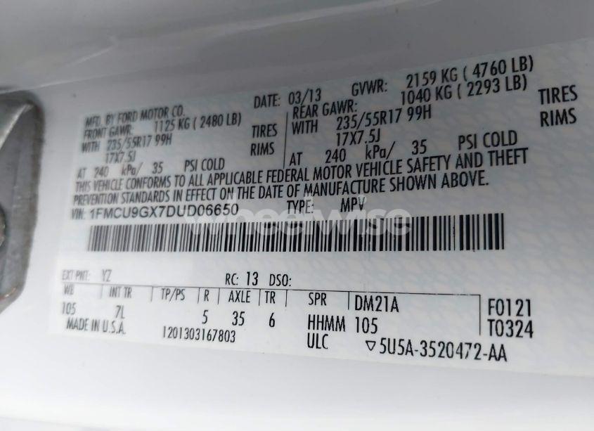 Photo 9 of 2013 Ford Escape SE (VIN 1FMCU9GX7DUD06650)