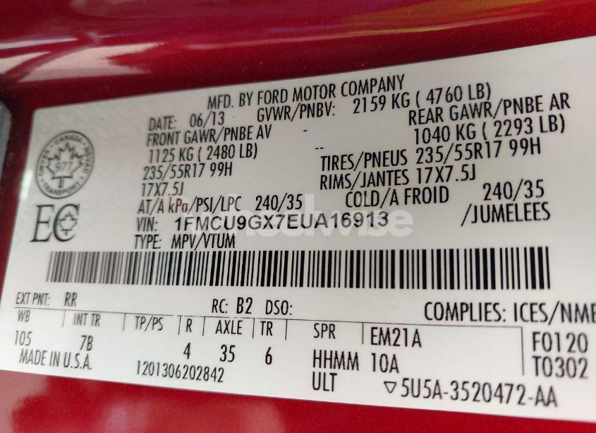 Photo 9 of 2014 Ford Escape SE (VIN 1FMCU9GX7EUA16913)