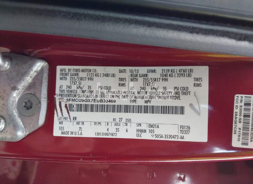 Photo 9 of 2014 Ford Escape SE (VIN 1FMCU9GX7EUB33469)