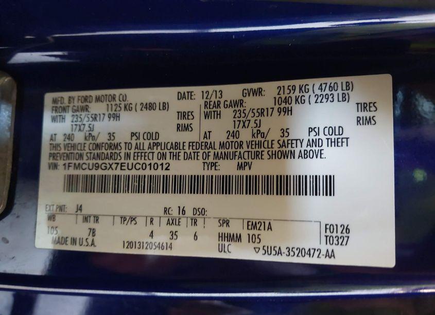 Photo 9 of 2014 Ford Escape SE (VIN 1FMCU9GX7EUC01012)