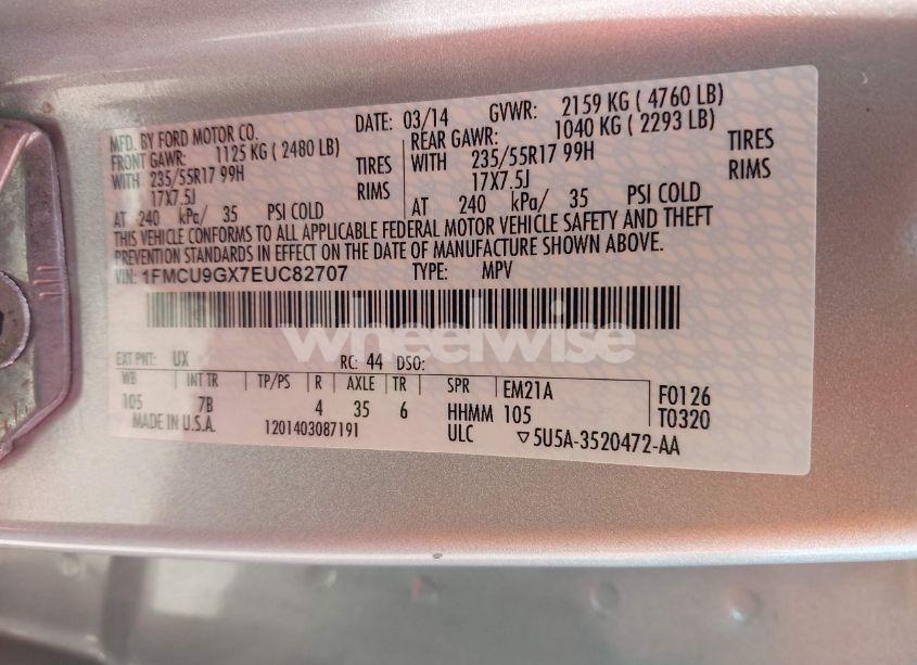 Photo 9 of 2014 Ford Escape SE (VIN 1FMCU9GX7EUC82707)