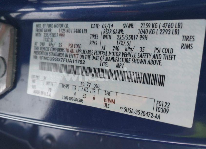 Photo 9 of 2015 Ford Escape SE (VIN 1FMCU9GX7FUA11762)