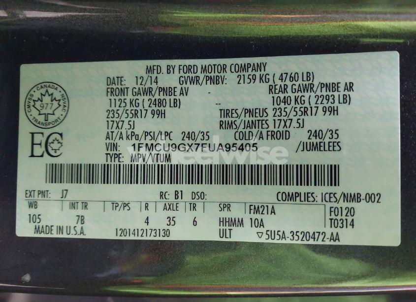 Photo 9 of 2015 Ford Escape SE (VIN 1FMCU9GX7FUA95405)