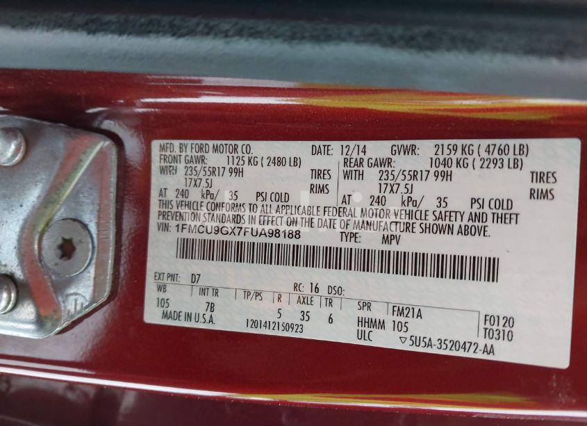 Photo 9 of 2015 Ford Escape SE (VIN 1FMCU9GX7FUA98188)