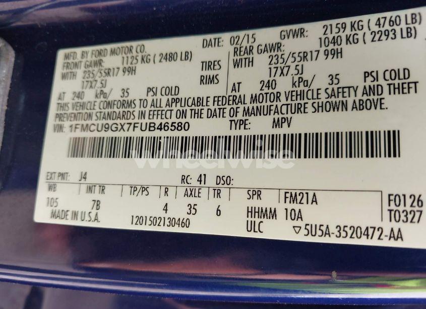 Photo 9 of 2015 Ford Escape SE (VIN 1FMCU9GX7FUB46580)