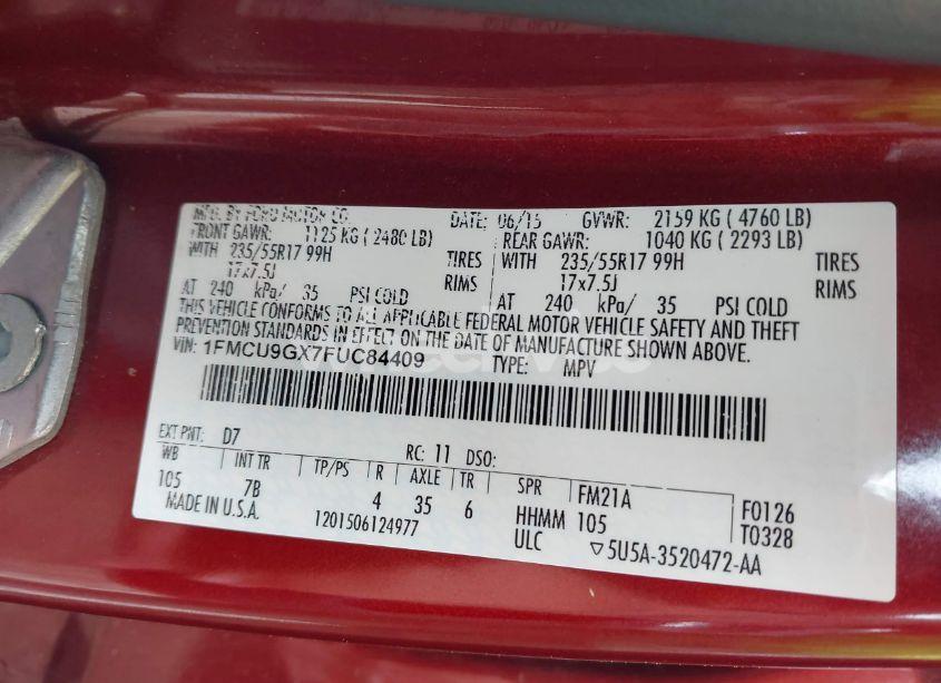 Photo 9 of 2015 Ford Escape SE (VIN 1FMCU9GX7FUC84409)