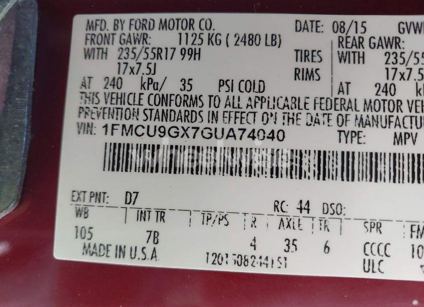 Photo 8 of 2016 Ford Escape SE (VIN 1FMCU9GX7GUA74040)