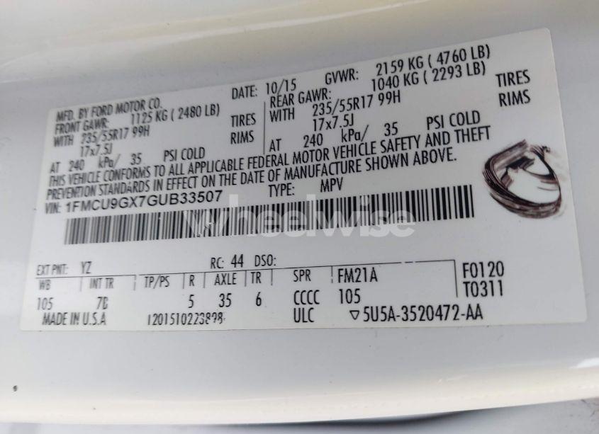 Photo 9 of 2016 Ford Escape SE (VIN 1FMCU9GX7GUB33507)